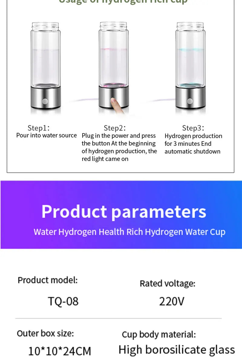 Electric Titanium Hydrogen Rich Water Generator Bottle